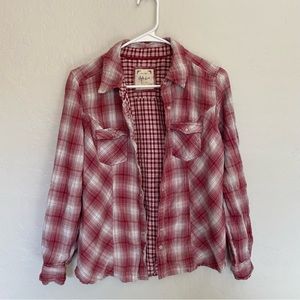 𝅺style & Co Red, Pink and White 100% Cotton Flannel Button Down Shirt Size S